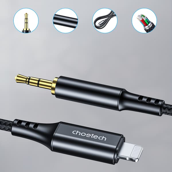 iPhone Lightning AUX lydkabel - mini jack 3,5 mm 1 m - sort