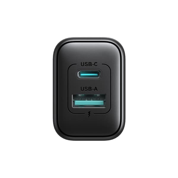 USB-C ja USB-A 25W SFC PPS PD -seinälaturi - musta
