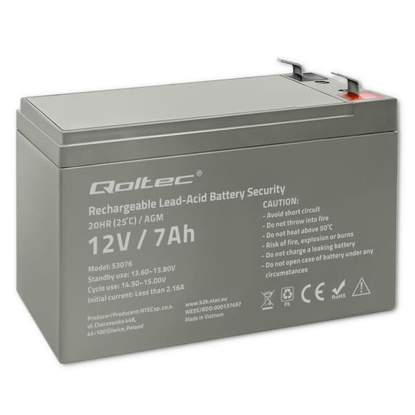 Qoltec 12V AGM-batteri | 7Ah | Sikkerhed