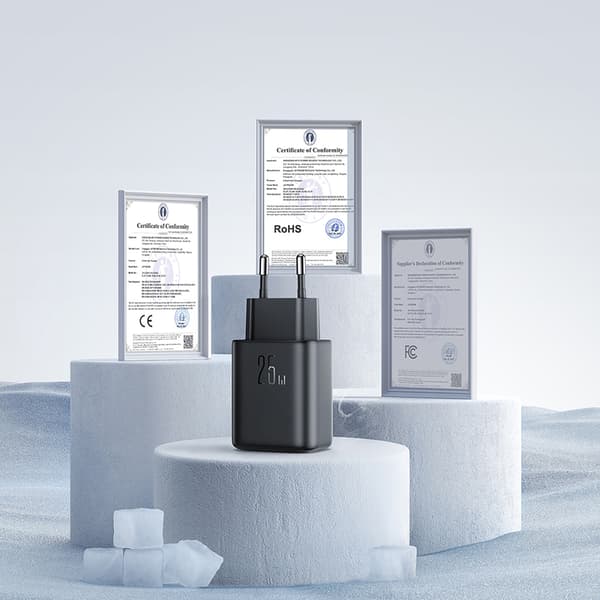 USB-C 25W SFC PPS PD Vægoplader + 1m USB-C Kabel - Sort