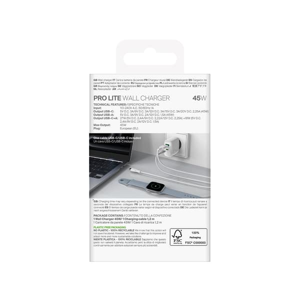 USB-C USB-A PD Väggladdare med 45W USB-C Kabel - Vit