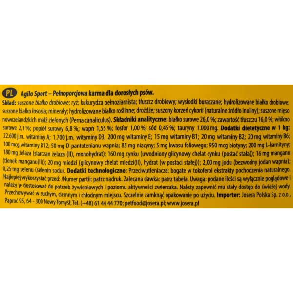 Josera JosiDog Agilo Sport tørfoder til hunde 15 kg
