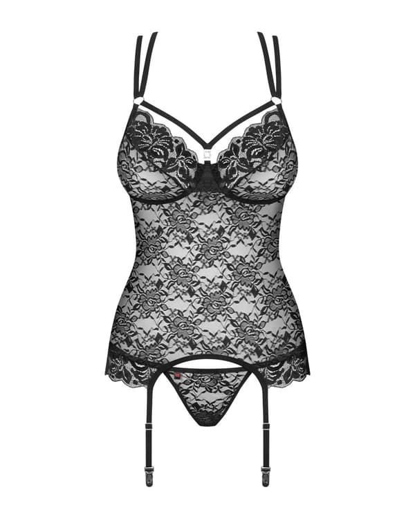 Obsessive Sexy -korsetti, yöasu ja stringit 860COR1, musta, SM