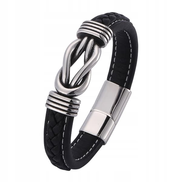 Herre læderarmbånd stål læder 2