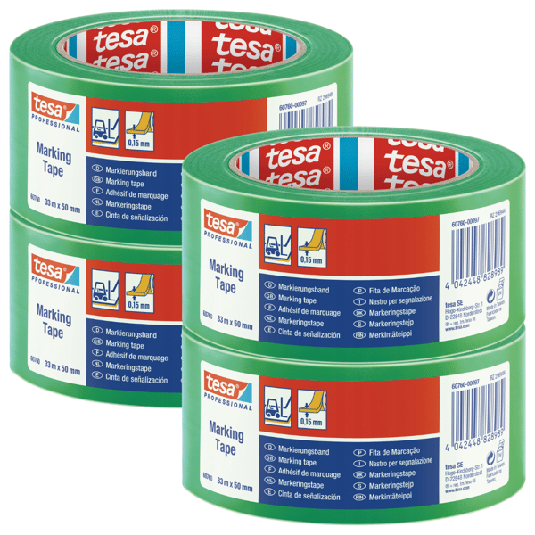 TESA PROFESSIONAL Vihreä PVC-varoitusteippi, vahva, 33 m x 50 mm x 4