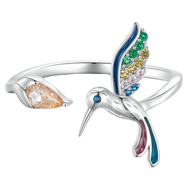 Anillo de colibrí de plata ajustable S925