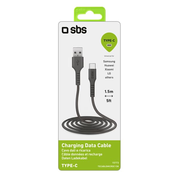 USB-A - USB-C-kabel 1,5 m - svart
