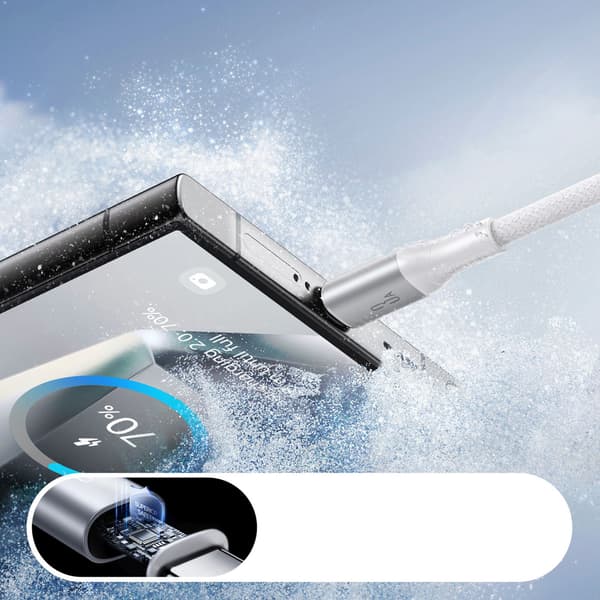 USB-A - USB-C 3A 2m kaapeli - valkoinen