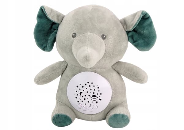 Bamse Elefant Sovende Melodier Lys Stjerne Projektor Grå
