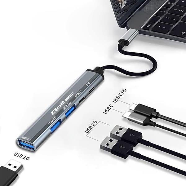 Qoltec hub USB-C 3.1 5-i-1 adapter | USB-C PD | USB-C | 2x USB 2.0 | USB 3.0