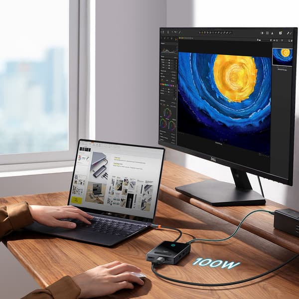 8in1 HUB-sovitin HDMI DisplayPort VGA USB-A USB-C - harmaa