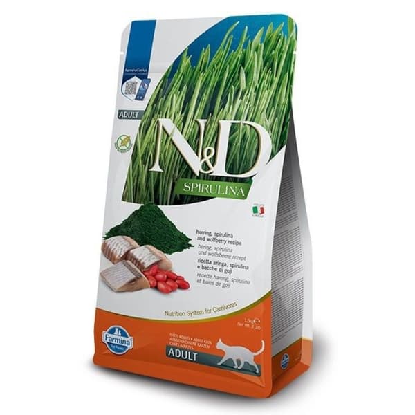 FARMINA N&D SPIRULINA HERRING CAT ADULT torrfoder för katt 1,5 kg