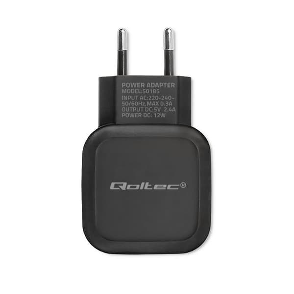 Qoltec 12W 5V 2.4A 2xUSB vægoplader