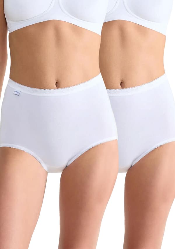 Damtrosor (2-pack) tillverkade av högkvalitativ bomull, hög midja, vit Basic+ Maxi Sloggi SLOGGI DAM BASIC+ Maxi 2-pack vit 42
