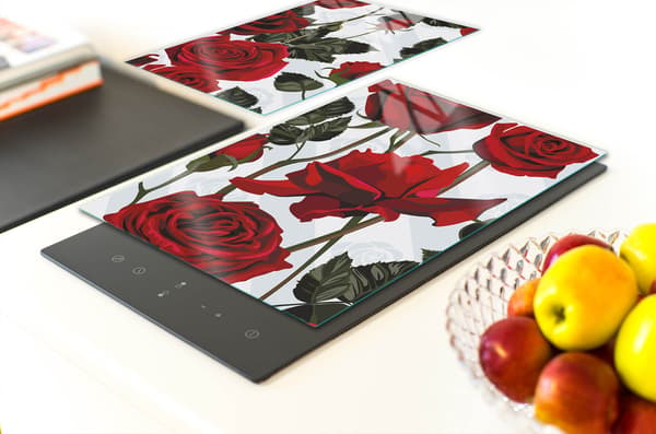 GLASPLADE TIL KØKKEN 65x52 ROSES