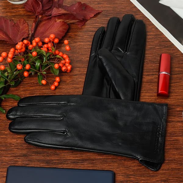 Dame læderhandsker sorte fleece s/m BELTIMORE K25