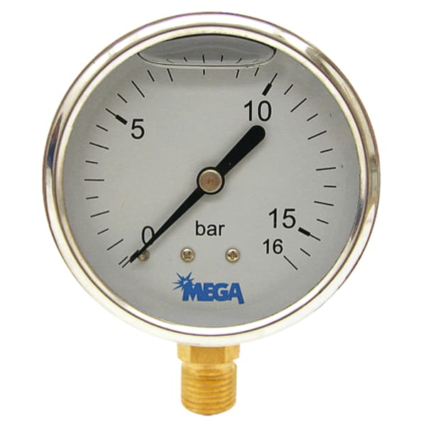 Glycerintrycksmätare, diameter 63 mm, 0 → + 4 bar, 1/4" mässingsbotten