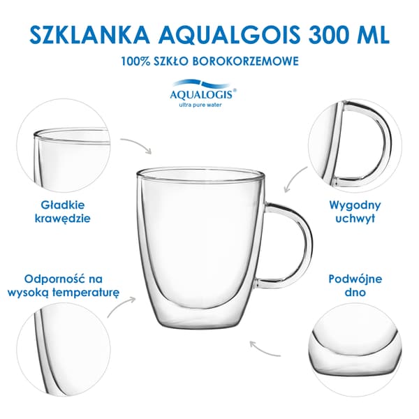 Aqualogis-lämpölasit 300 ml kahvalla