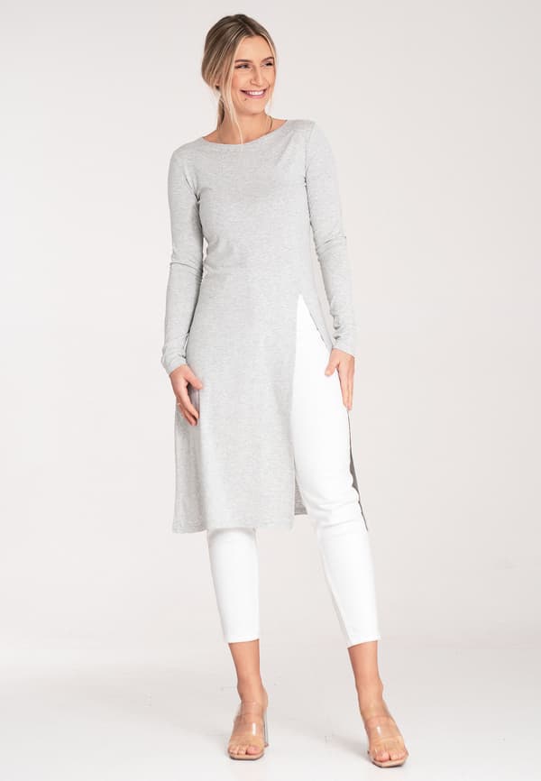 Lang damebluse - Langærmet bluse - grå bluse M1075 størrelse S