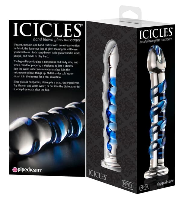 Icicles Böjd Glasdildo med Spår