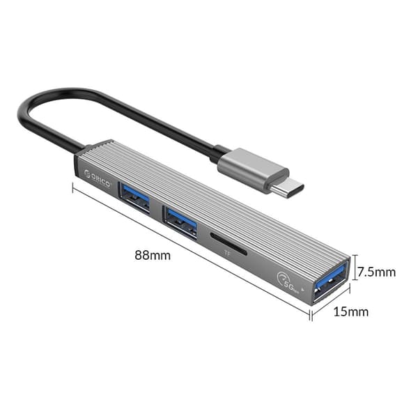 Orico AH-A12F-GY-BP USB-hub 3*USB-A, microSD-læser 5 Gbps