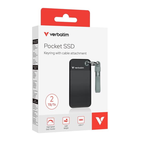 Verbatim Pocket SSD 2TB USB-C 3.2 Gen 2 Ekstern SSD Sort/Grå