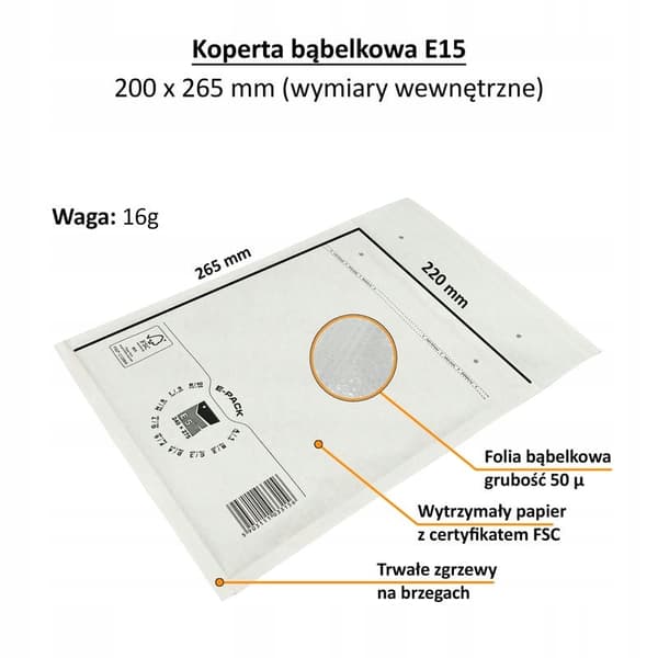 Boblekuvert E15 HVID E-PAKKE x 100 stk.