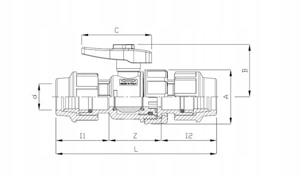 PE-KUGLEVENTIL 40 MM TIL VAND PN16 UNIDELTA