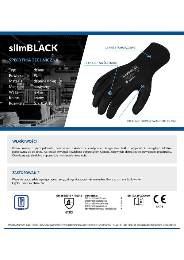 Tynde sorte arbejdshandsker størrelse 6