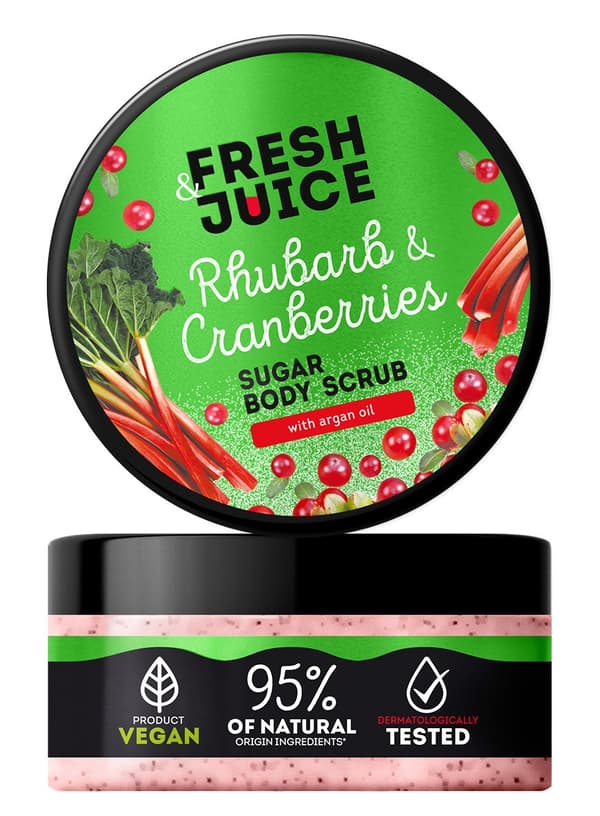 FÄRSK JUICE Rabarber- och tranbärssockerkroppspeeling 200 ml
