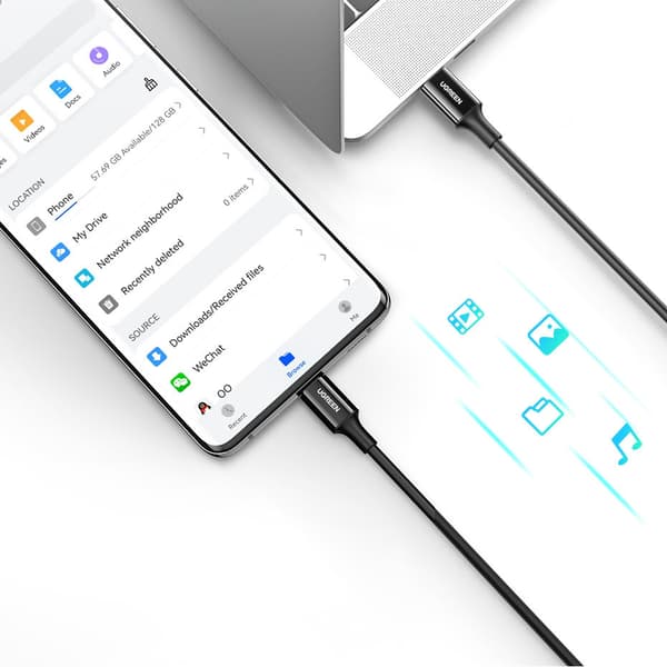 USB-C 5A snabbladdningskabel PD QC 1m Vit
