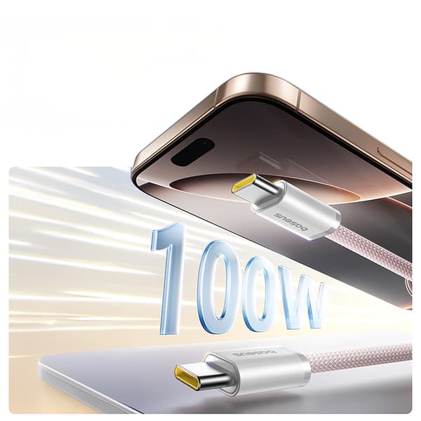 Itsekoottava USB-C Dynamic 4 Pro 100W 1m Kaapeli - Vaaleanpunainen