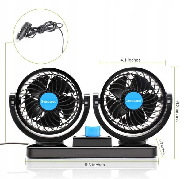 Bilventilator Dobbelt roterende ventilator til biler Kraftig 360° USB