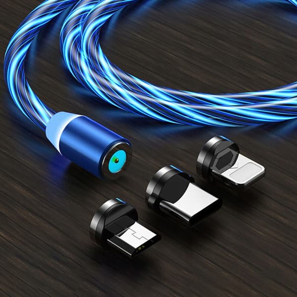Magnetisk LED-kabel för iPhone micro USB typ-C 200 cm blå
