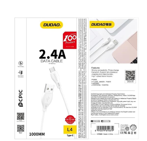 USB-A - iPhone Lightning 2.4A-kabel 1m - Vit