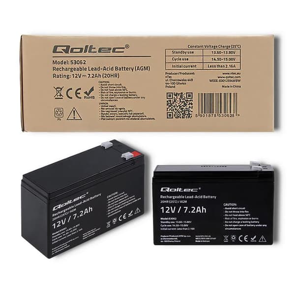 Qoltec 12 V AGM-akku | 7,2 Ah