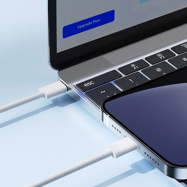 Flettet USB-C Kabel - iPhone Lightning 30W 1m - Hvid