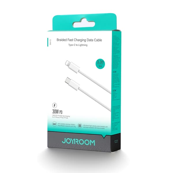 Flettet USB-C Kabel - iPhone Lightning 30W 1m - Hvid