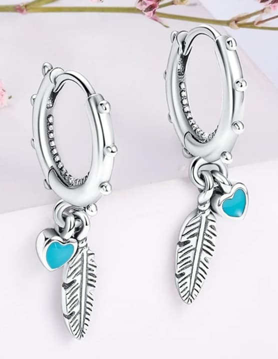 Pendientes de plata Pendientes de corazón de plumas Pendientes de cobre