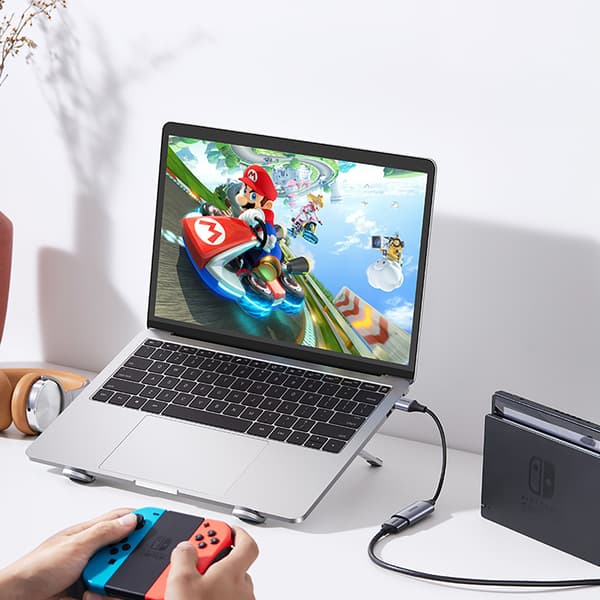 HDMI (hona) - USB-A / USB-C (hane) adapter - grå