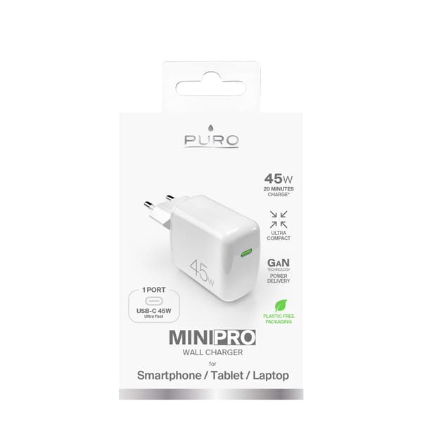 USB-C PD GaN 45W vægoplader - Hvid