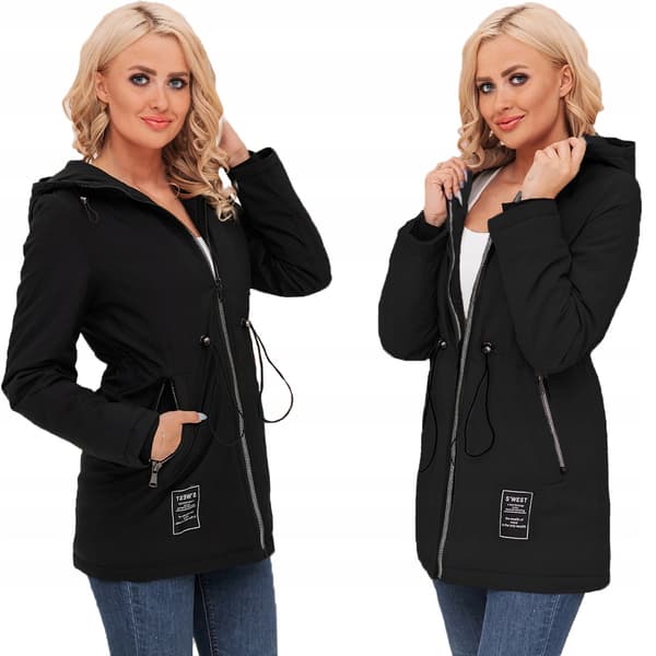 Slimming parka overgangsjacka med hætte forårs 3XL sort