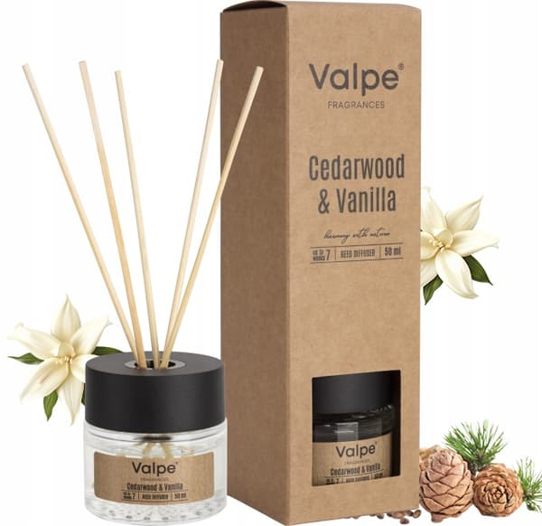 VALPE Aromdiffusor med pinnar CEDAR TRÄ - VANILJ 50 ml dz50-81
