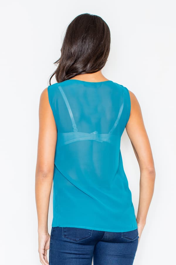 Bluse med halsbånd - transparent bluse - blå bluse størrelse L