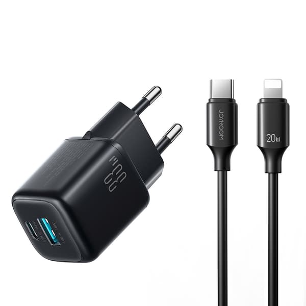 USB-A USB-C Vægoplader med USB-C Kabel - iPhone Lightning 33W - Sort
