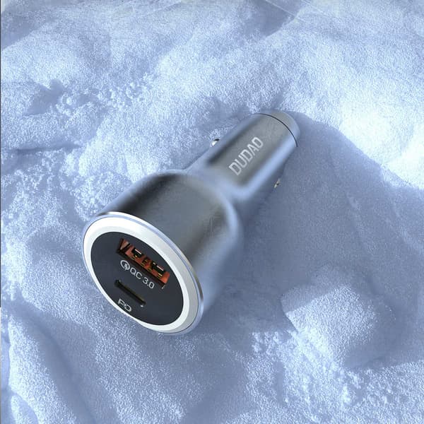 USB-A USB-C PD QC LED Biloplader 120W - Grå