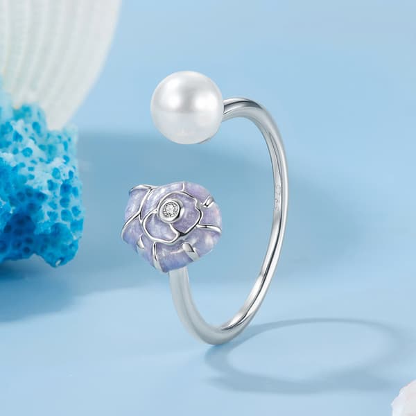 Sølvring Justerbar Ring Shell Perle Sølv 925 Trusky