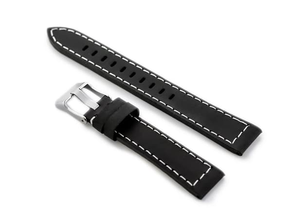 Læderrem til W25 ur - sort/hvid - 22mm