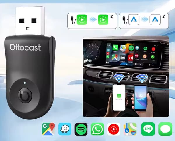 Ottocast Mini 2-i-1 trådløs adapter CarPlay / Android Auto CA505-T