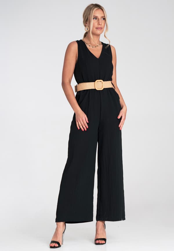 Damjumpsuit med vide ben, bælte, sort, størrelse S/M